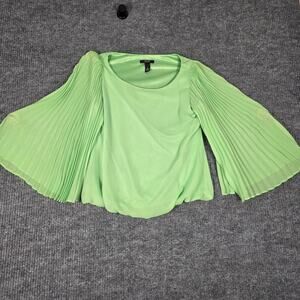 Alfani Petite Green Pleated Sleeve Blouse Sheer Chiffon Flutter Top 4P